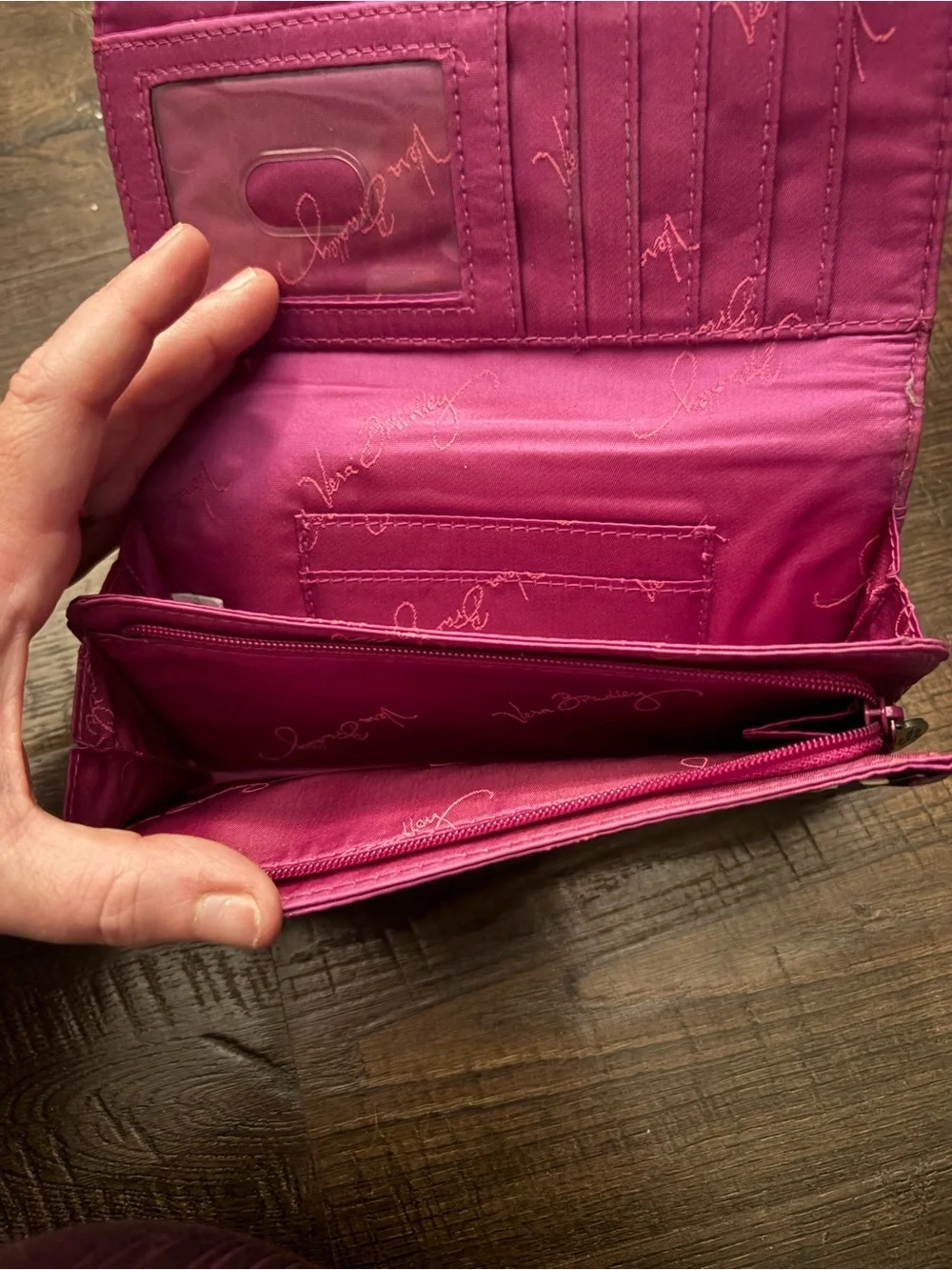 Vera Bradley Purple Floral Quilted Wallet with Green Accents